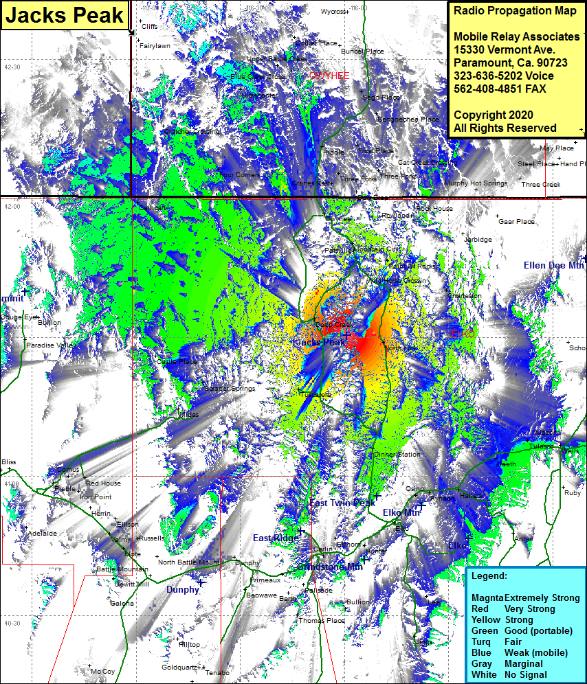 heat map radio coverage Jacks Peak